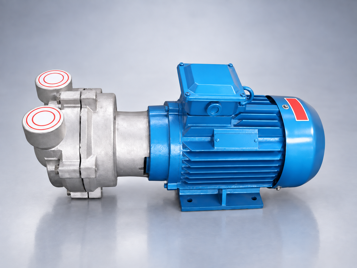 Studio presentation of the supplied stainless-steel 2BV configuration with short ports and blue motor