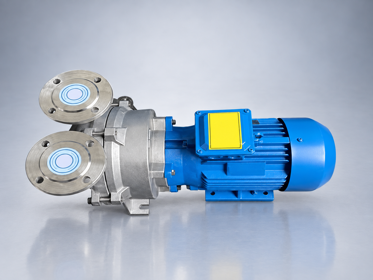 Studio presentation of the supplied flanged stainless-steel 2BV configuration with blue motor